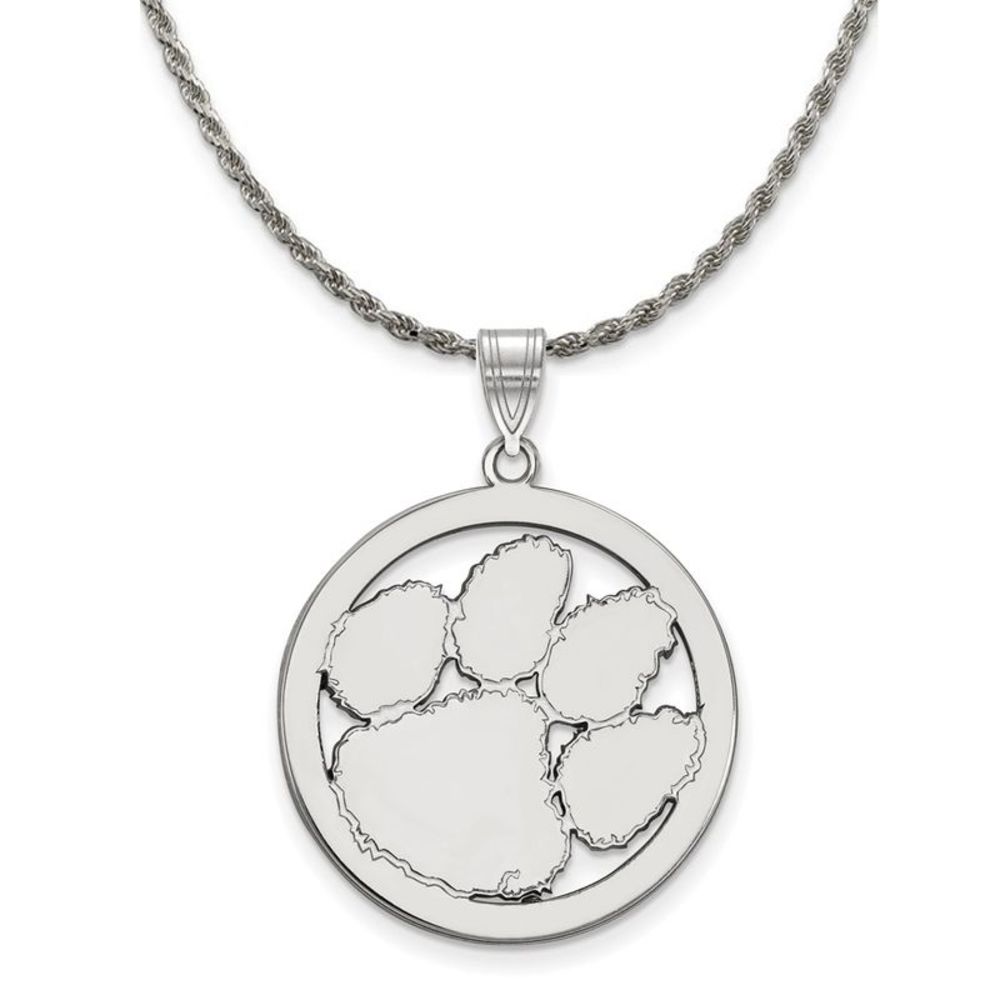 Sterling Silver Clemson U Large Circle Pendant Necklace - 22 Inch